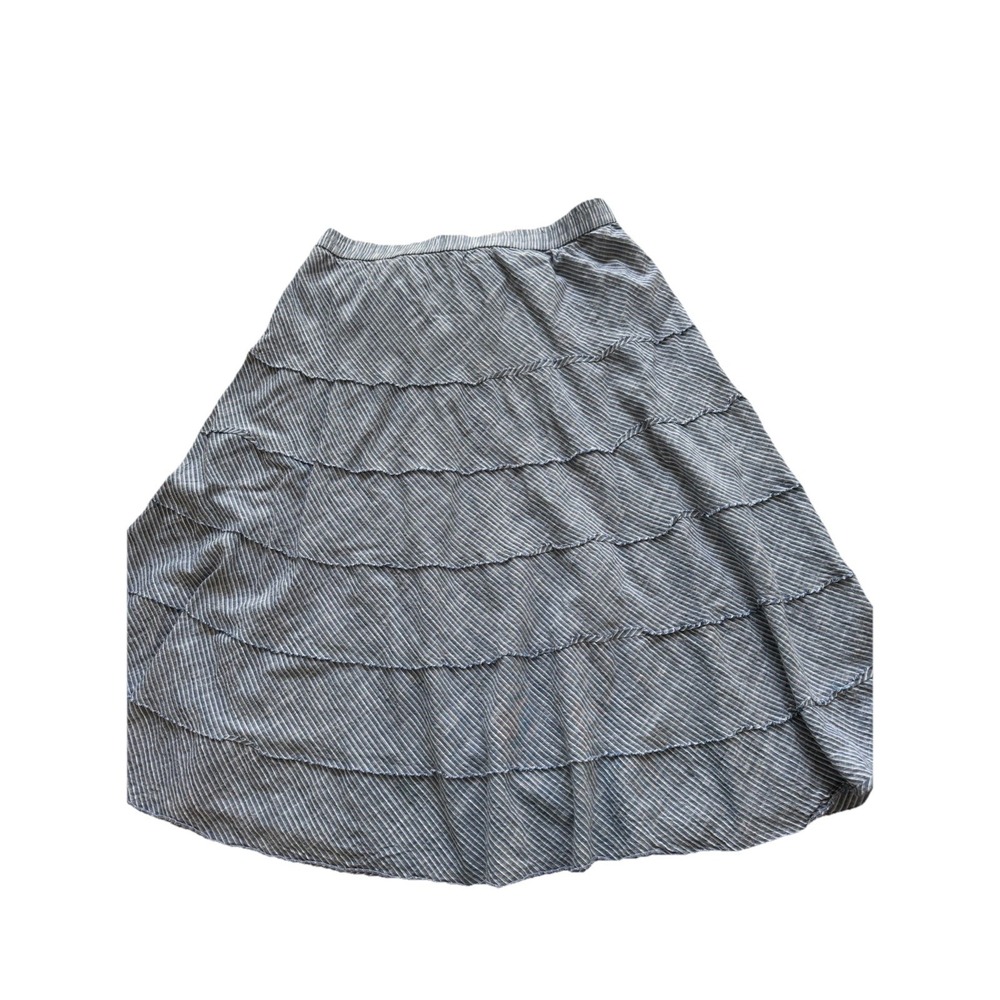Y2K Tiered Chambray Midi Skirt Hippie Blue Cotton Coastal Beach Boho large Blue